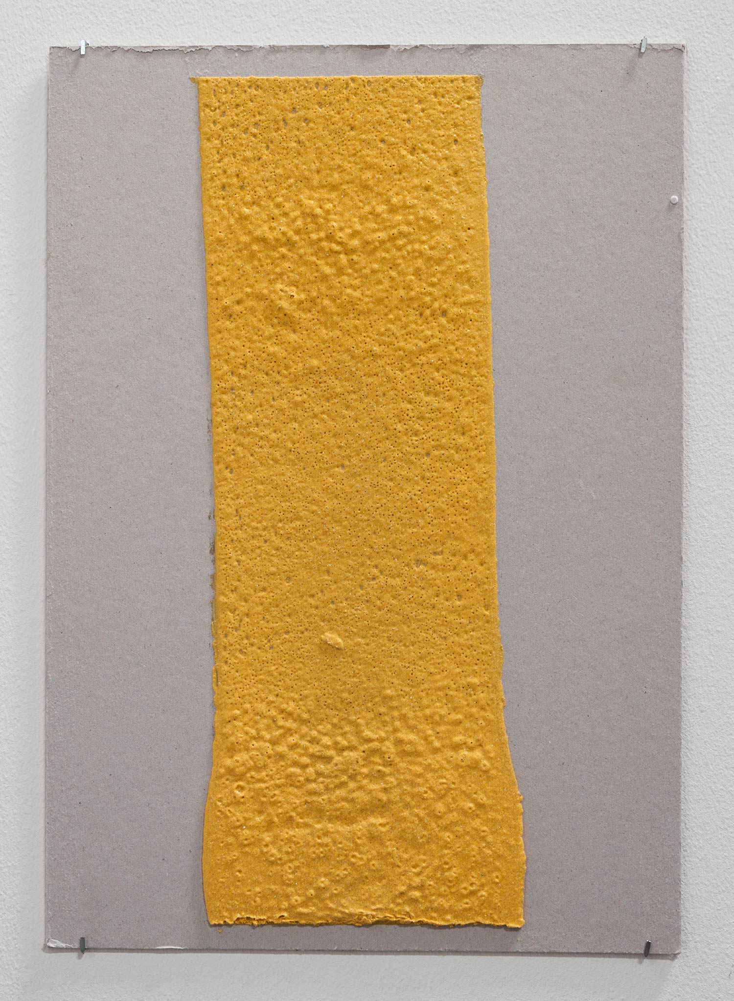   150mm (W), 1.5mm (T), Yellow, Random mark, hand marking, Al Barsha South, Unnamed street,  2017  Thermoplastic paint and reflective glass particles on grey board  35 x 50 cm 