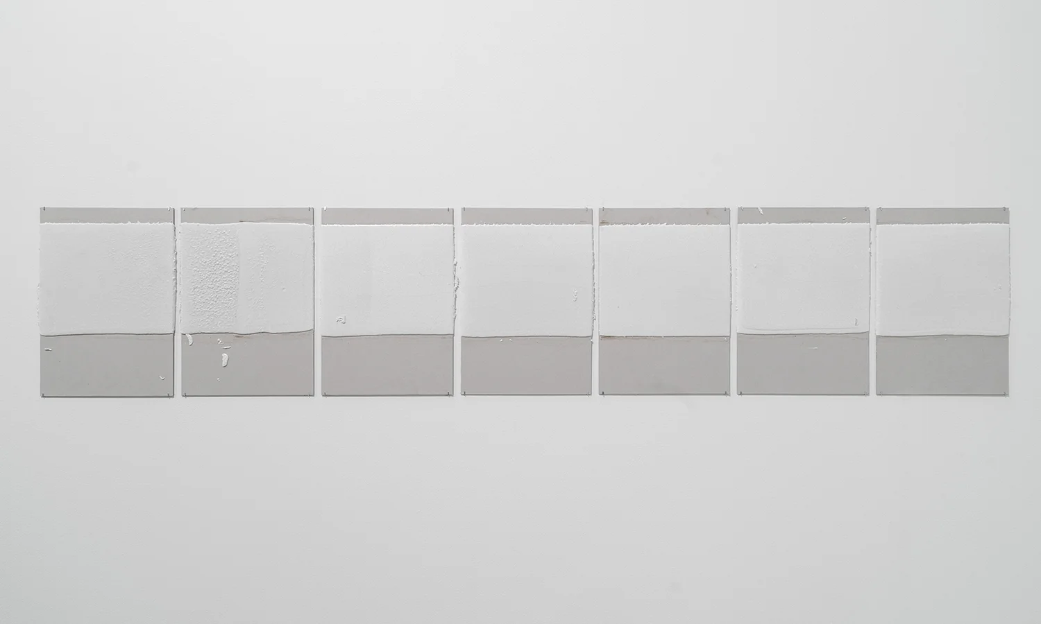300mm (section) (W), 5mm (T), White, Stop Line (601), Hand Marking, Remarking, D88 Omar Bin Al Khattab St, LP 47, 2017 Set of 7 works Thermoplastic paint and reflective glass particles on grey boards 50 x 35 cm each