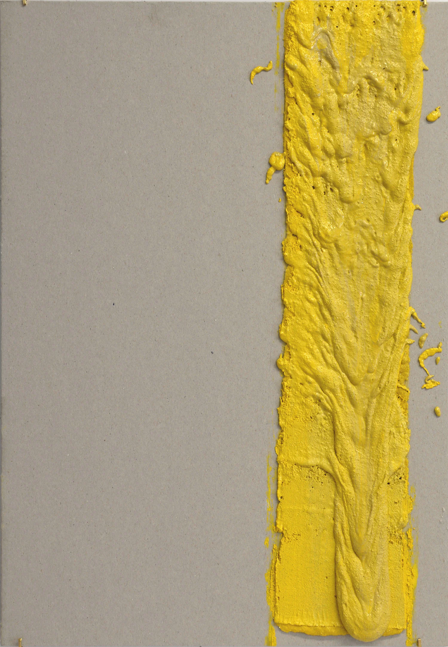 4in (section) (W), 2.27mm (T), Yellow, Random mark, Hand marking, Lewis St, Btw Delancey St - Grand St, 2018 Thermoplastic paint, reflective glass particles on grey board 35cm x 50cm