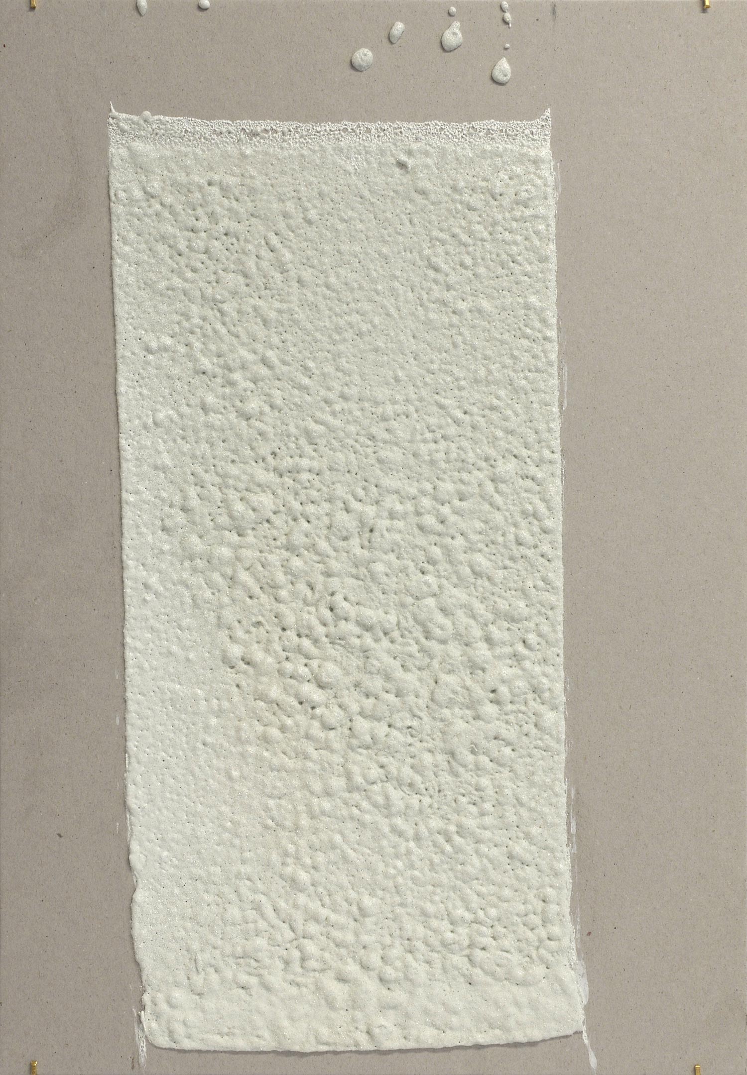   8in (section) (W), 2.27mm (T), White, Bus lane, Manual marking, 5th Ave, Btw E82 St - E83 St,  2018  Thermoplastic paint, reflective glass particles on grey board  35cm x 50cm 