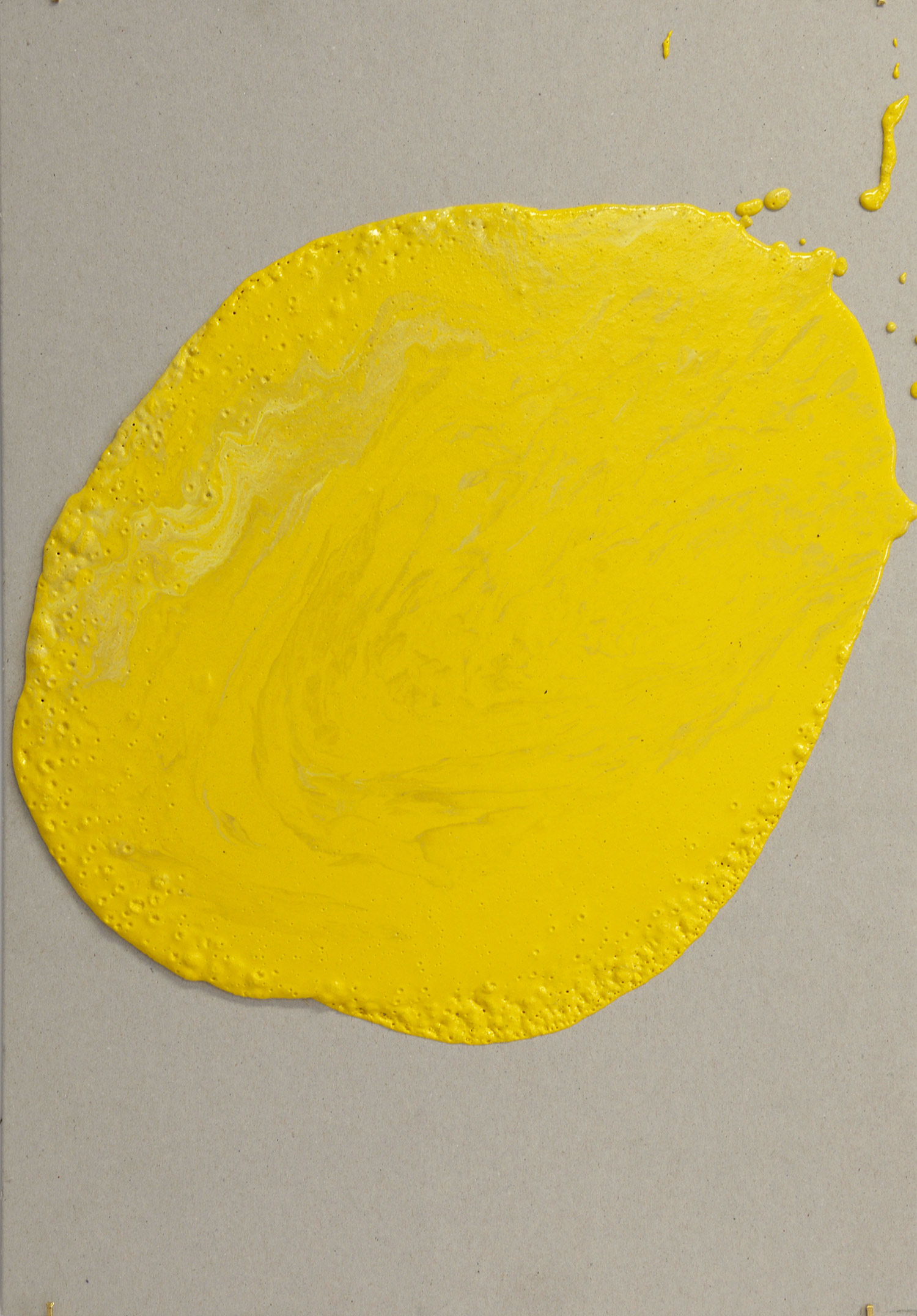   Poured, Yellow, Random mark, Hand marking, Lewis St, Btw Delancey St - Grand St,  2018  Thermoplastic paint, reflective glass particles on grey board 35cm x 50cm 