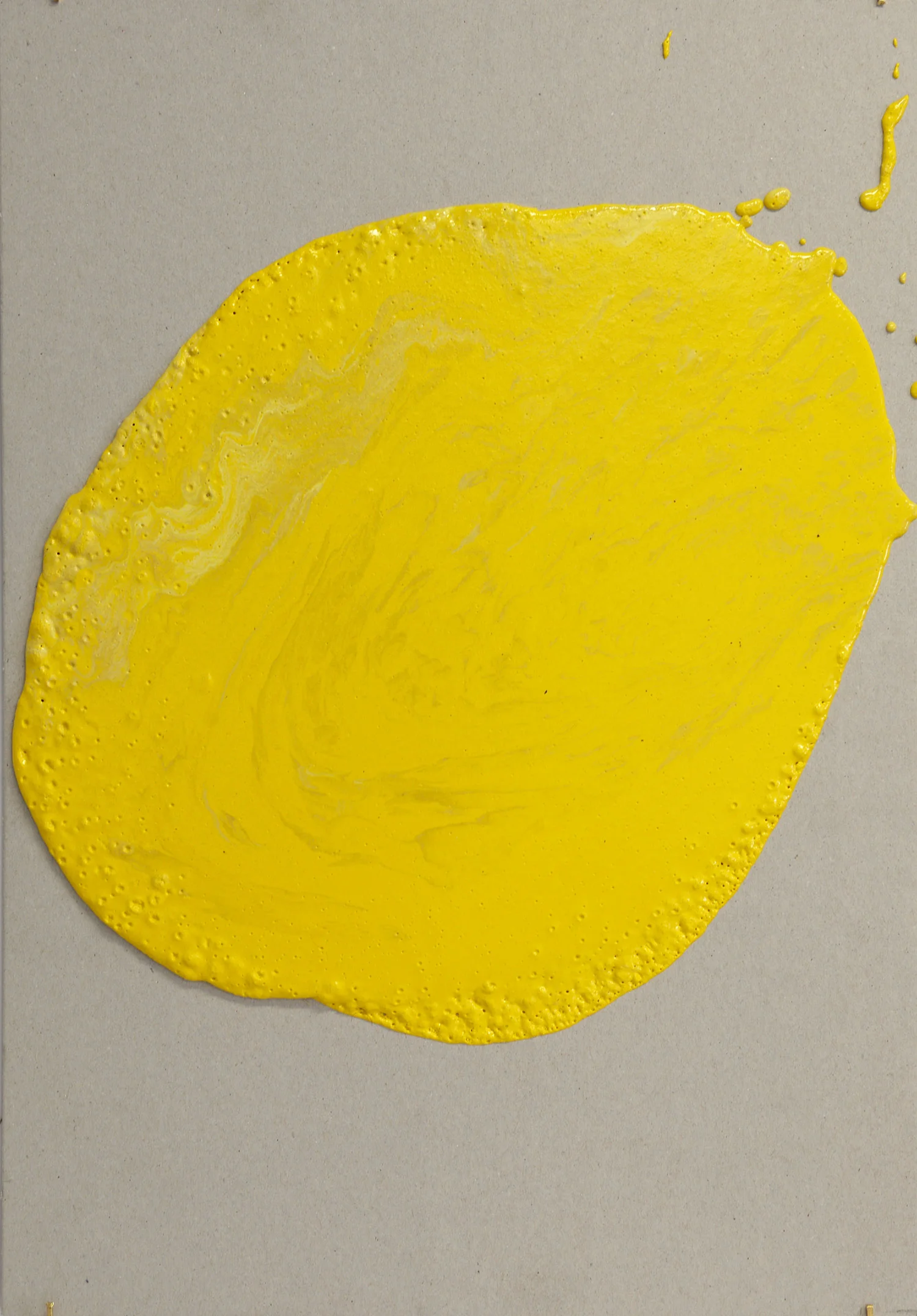 Poured, Yellow, Random mark, Hand marking, Lewis St, Btw Delancey St - Grand St, 2018 Thermoplastic paint, reflective glass particles on grey board 35cm x 50cm