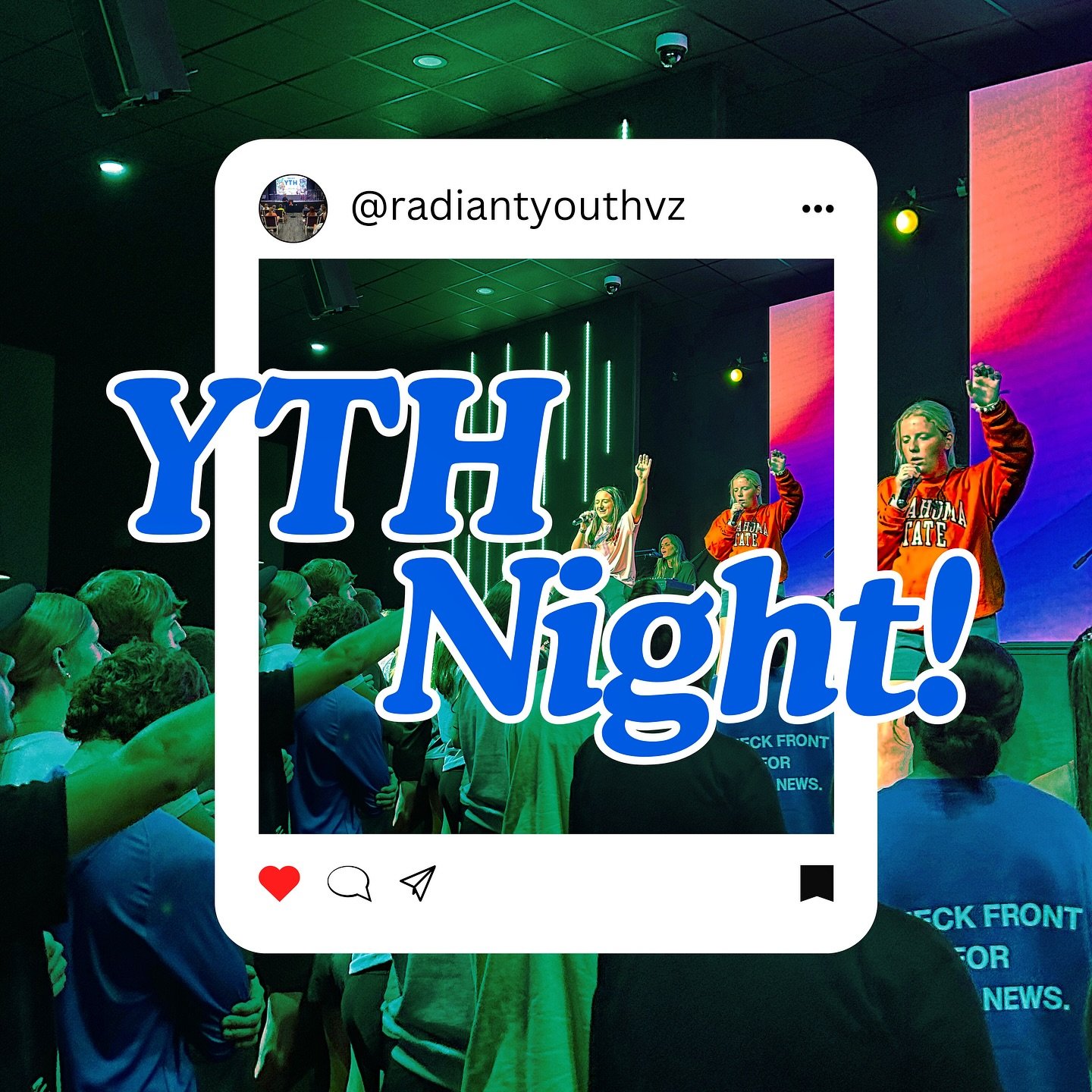 🌟 Youth Night is TONIGHT! 🌟

What could be better than worship, hanging out with friends, and diving into Jesus&rsquo; presence? 🙌 Bring a friend and let&rsquo;s experience God&rsquo;s love together!

💥 Worship, fun, and Jesus &mdash; it&rsquo;s 