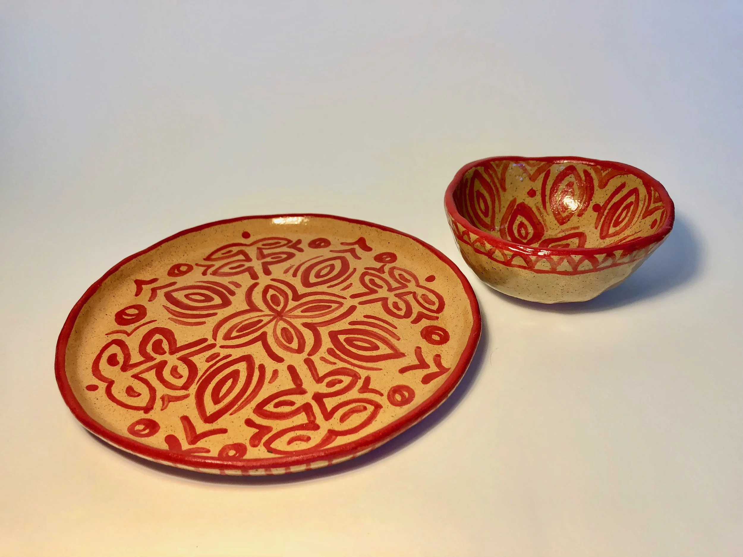 Red Hand Painted Plate Bowl_SideBySideBright.jpg