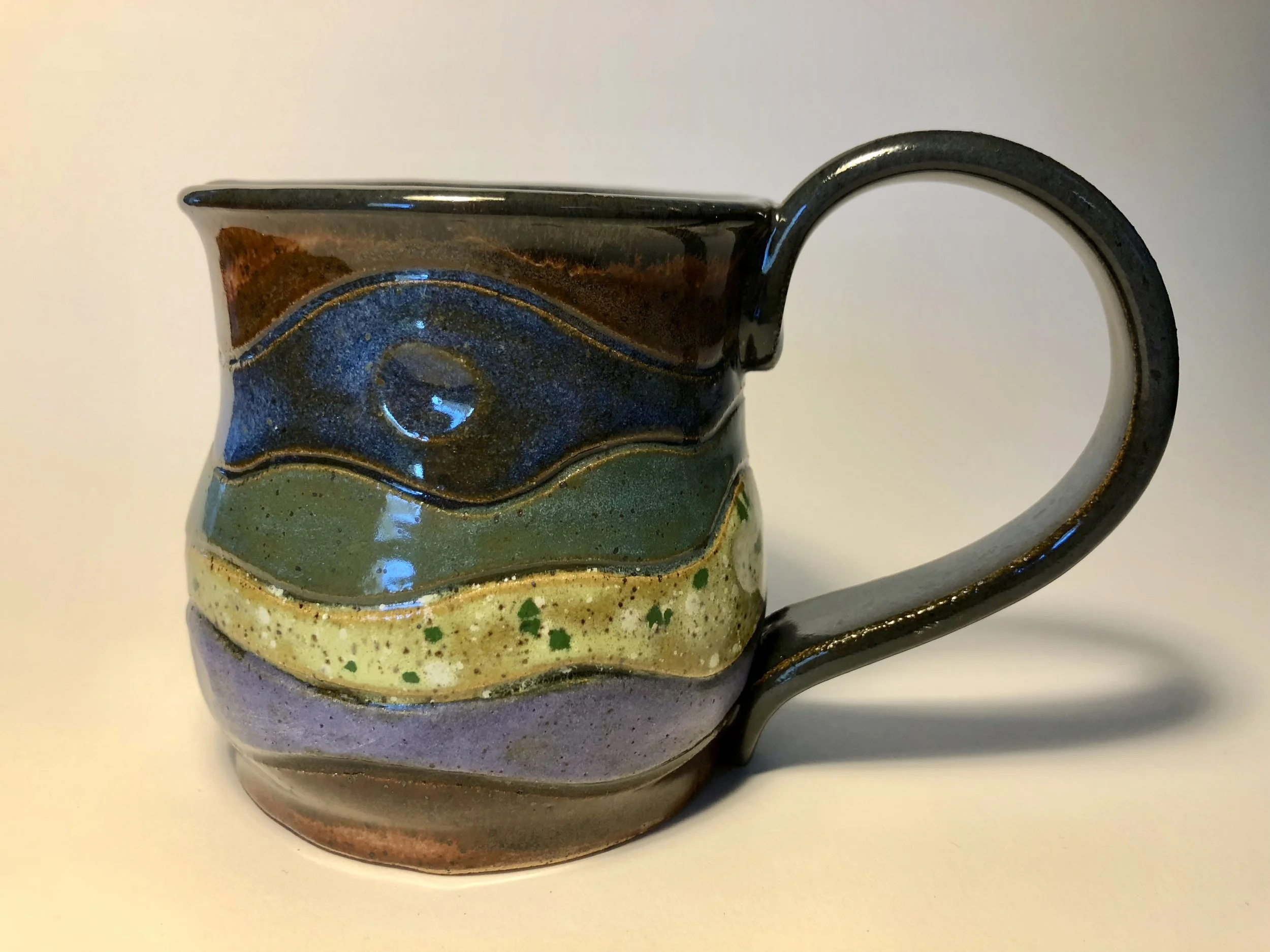 Pot Belly Wavy Mug in Blue, Green & Violet