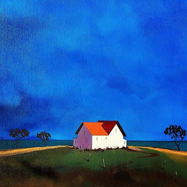 Coastal Light | Oil on canvas | 30 x 40cm | #house #art #gallery #painter #art #artcollector #artist #redroof #coast #sea #edwardhopper #sky #clouds #light #contrast #internationalartcentre #colour