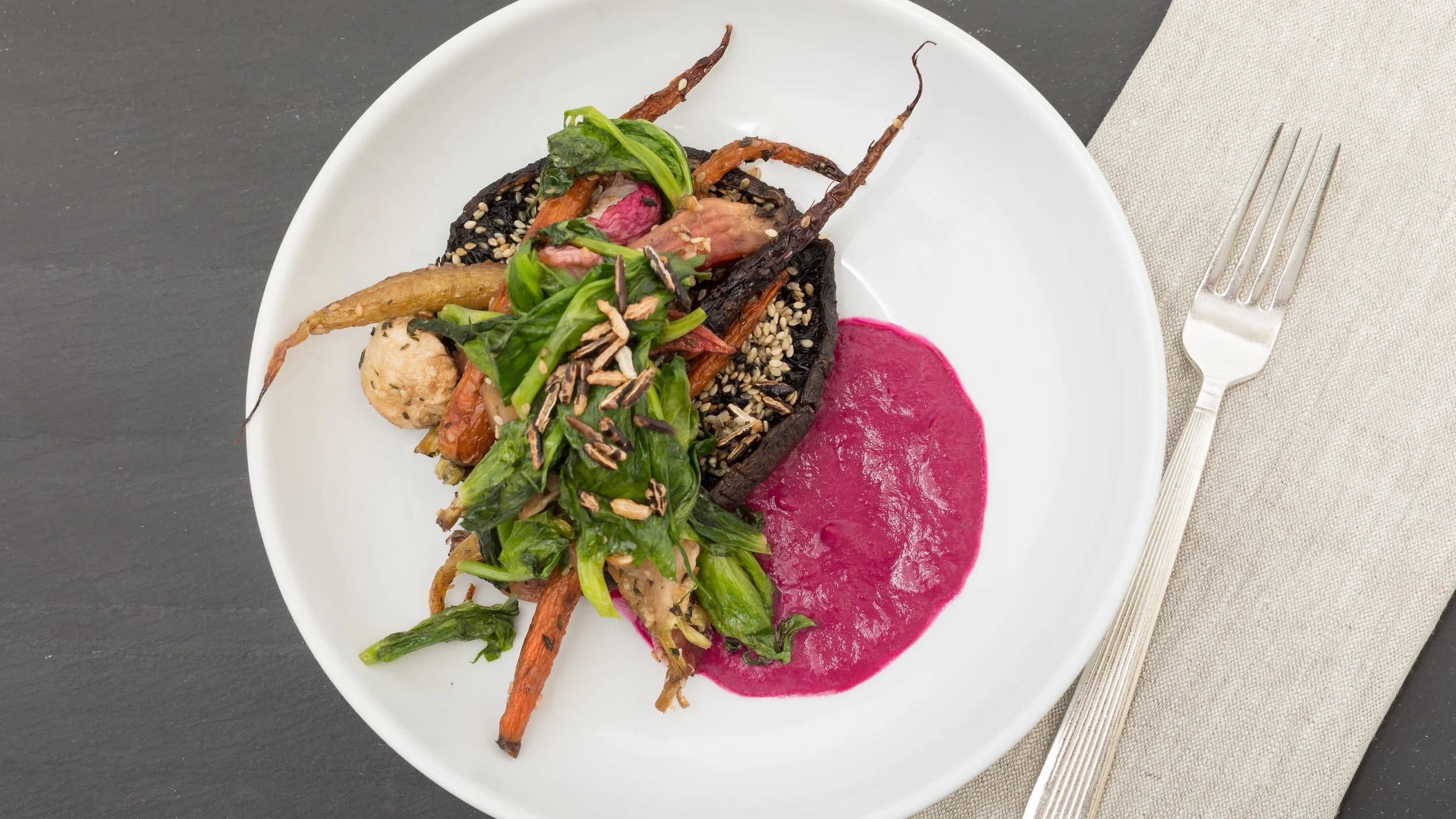 Za’Atar Roast Portobello Steak & Spring Roots w_ Wilted Snow Pea Greens, Crispy Wild Rice_Amanda Gentile2.jpg