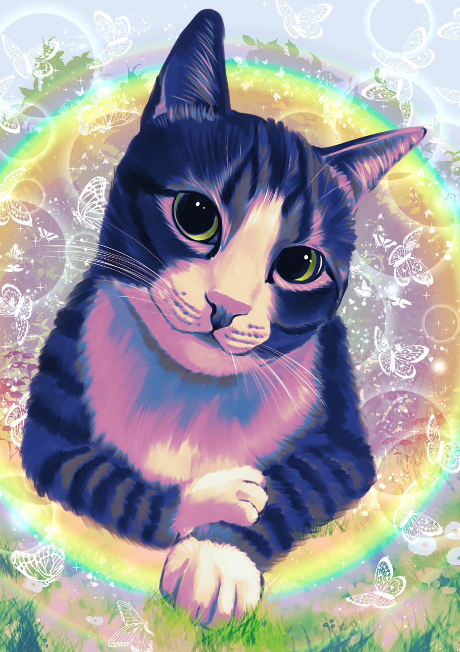Cat Sketch Print - Purple Tabby with Butterfly Background.png