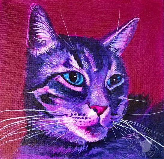 03 Purple and Pink Cat on Maroon Background Print.jpg