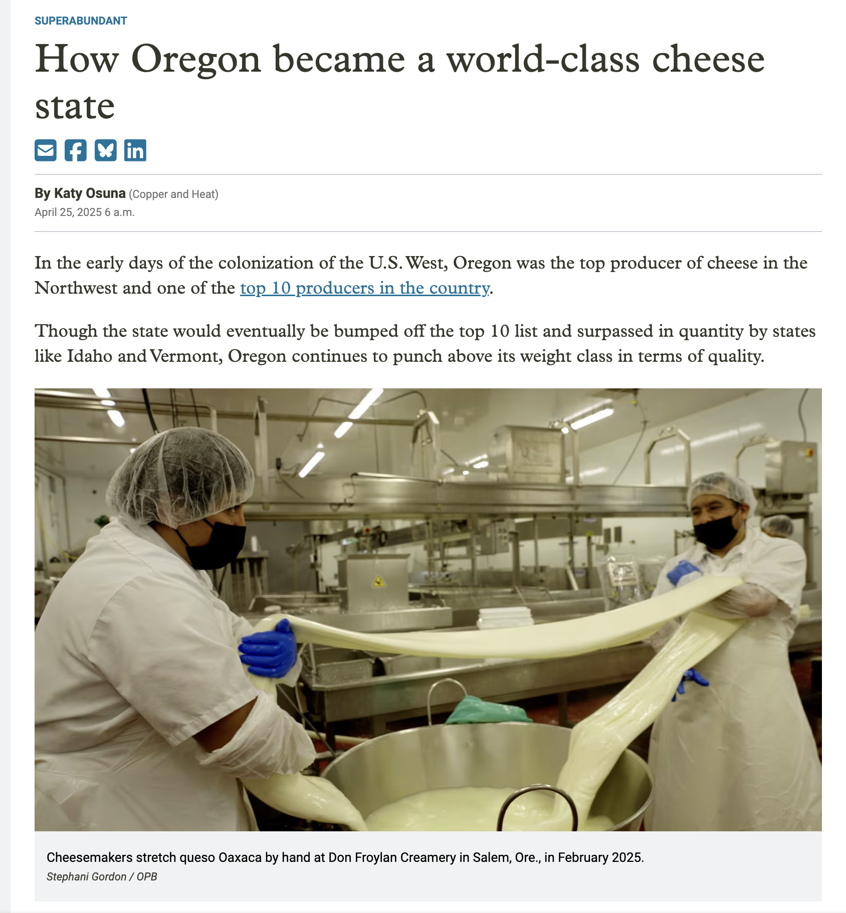 Screenshot of piece from OPB website