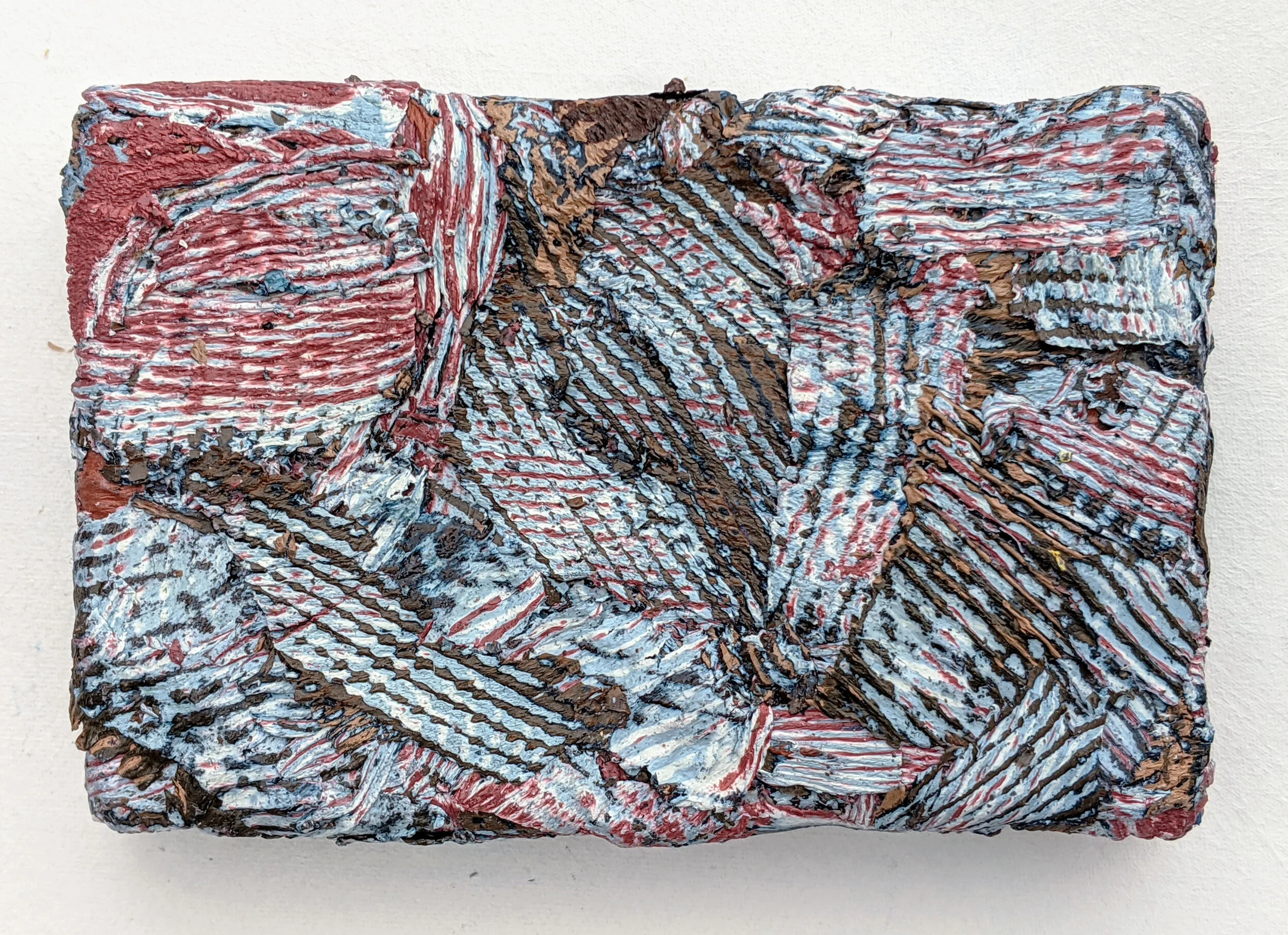 Thumbprints # 18 Oil and wax shavings 6 x 4 x 1 inches 2019 sold