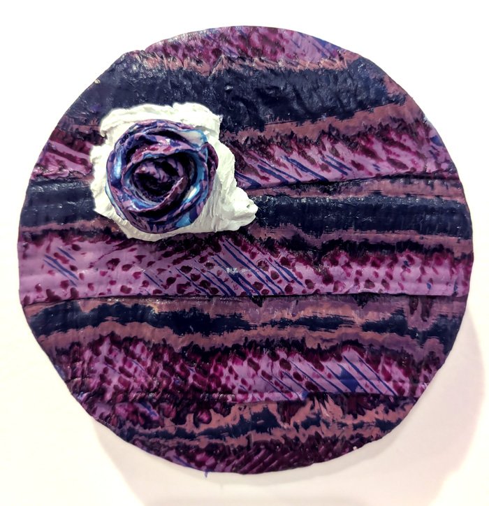   Purple Snakeskin  Cold Wax on canvas 6” diameter $120  Available 