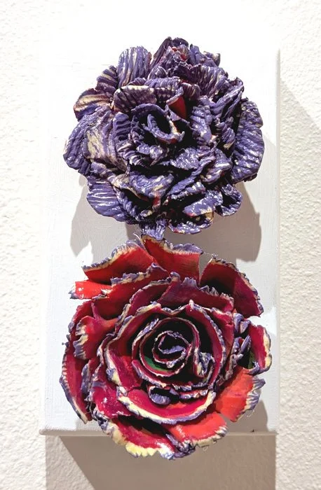   Purple Grid and Rose Tatter Edge  Cold wax on panel 4" x 6"  $120  Available 