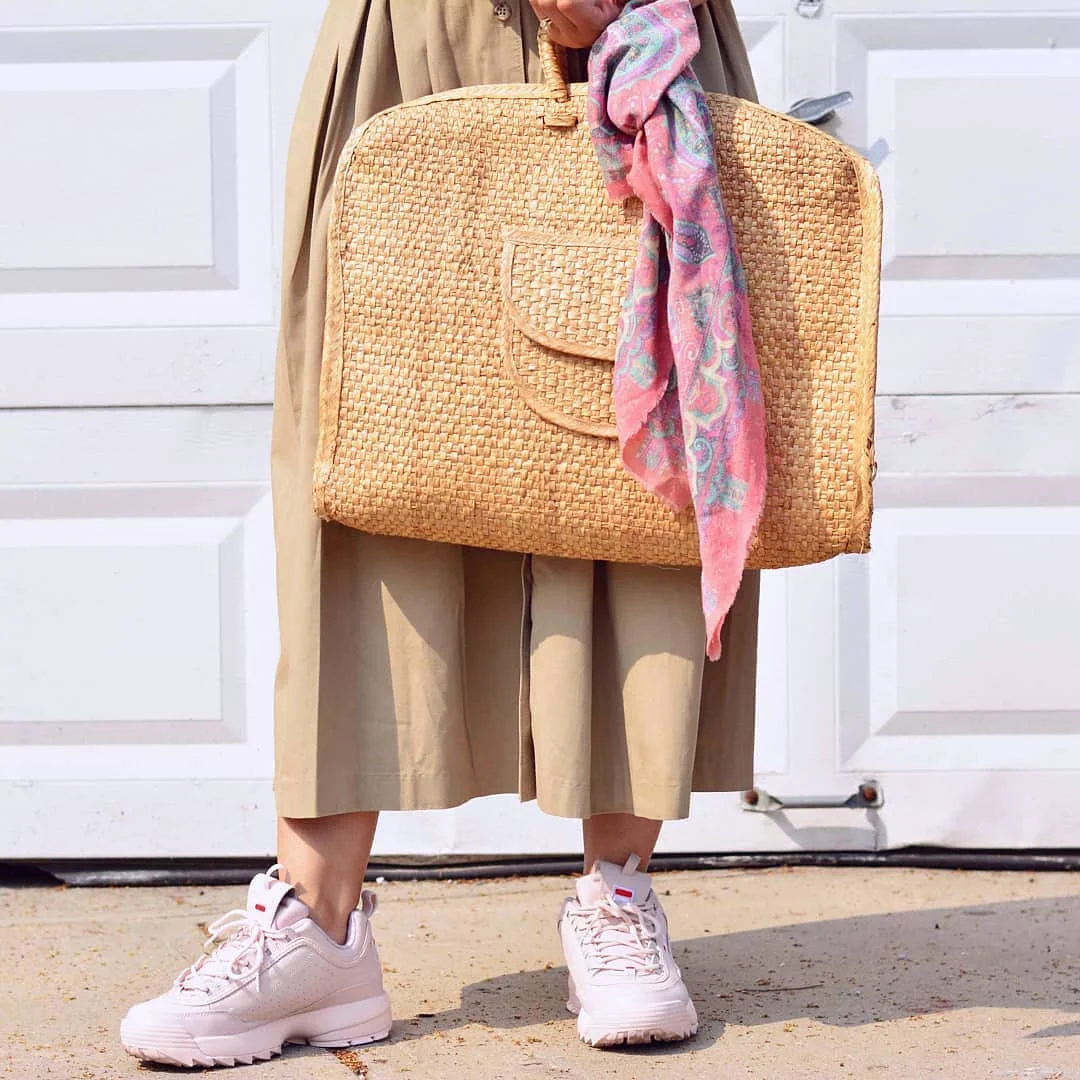 Can fit a laptop or a picnic (prefer a picnic). Bag from Veer Craft Design and scarf from Stella Dallas .