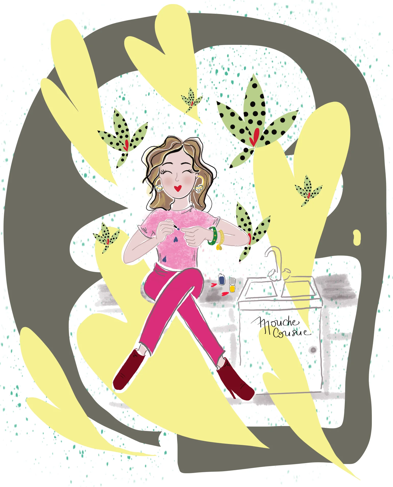 Illustration mouche cousue - vernis à ongles