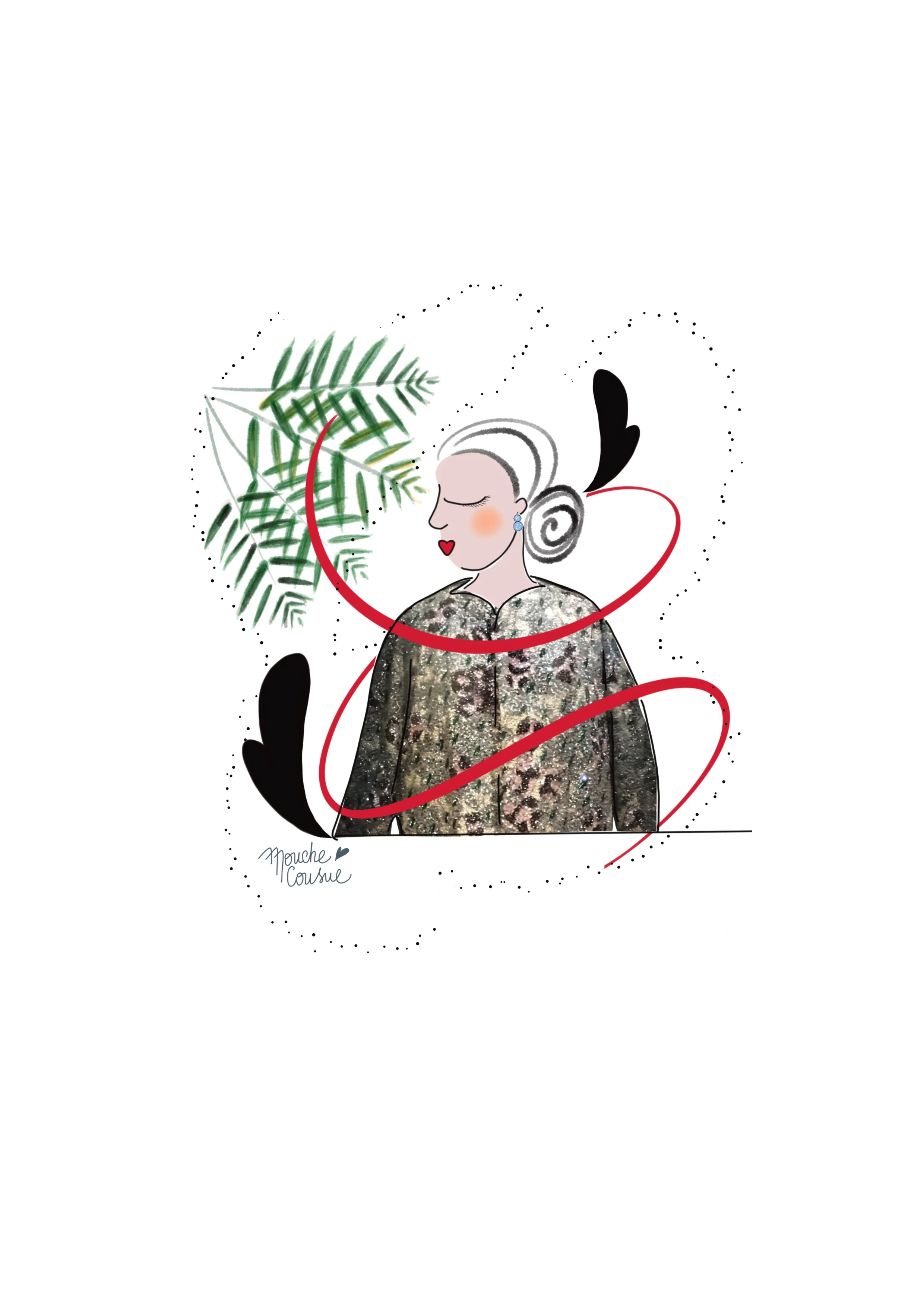 Illustration mouche cousue - Helena Rubinstein Incrustation d’une robe portée par HR et exposée dans le Musée