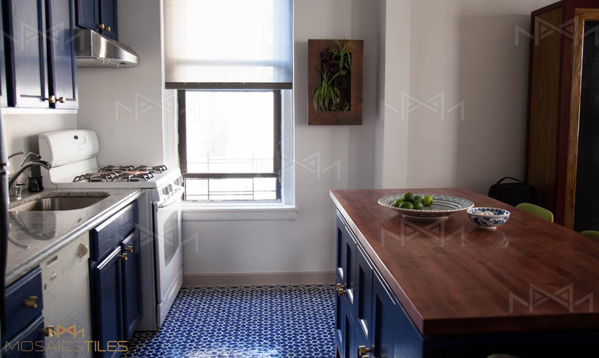 Handmade tiles in moroccan blue and white
