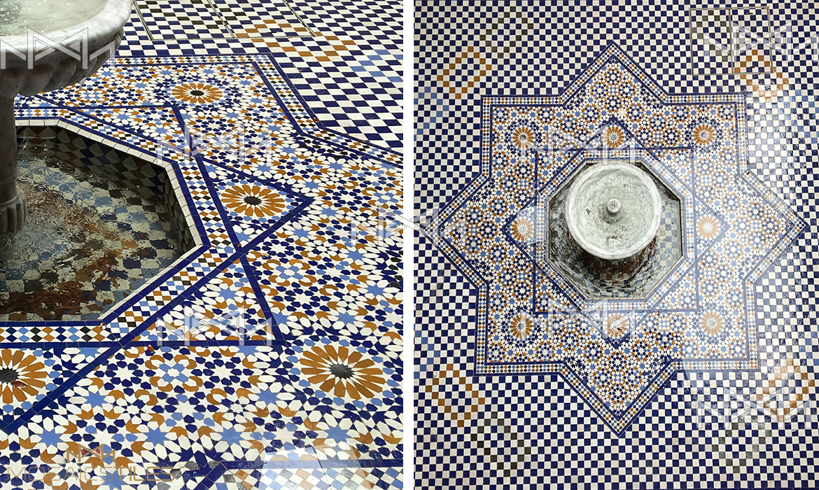 Colorful tiles and authentic fountain 