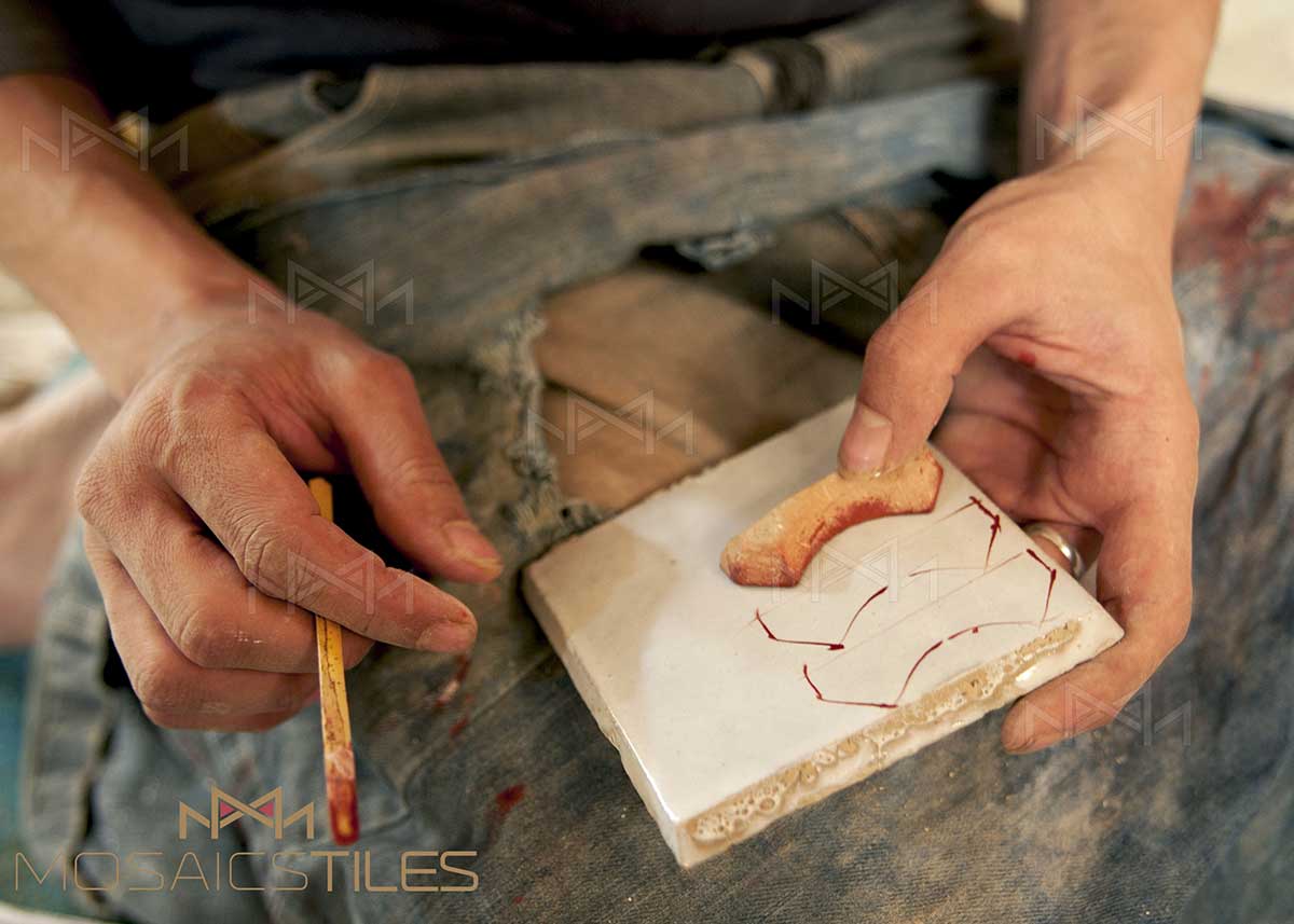 Mosaics-tiles cut zelliges in the facility of Casablanca