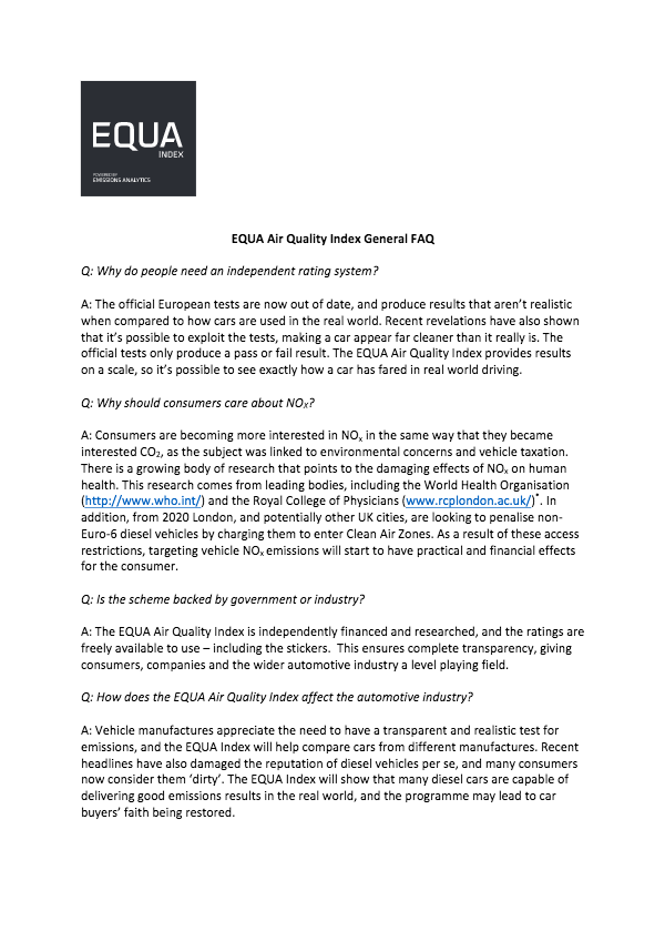 EQUA Air Quality Index – General QA — Emissions Analytics