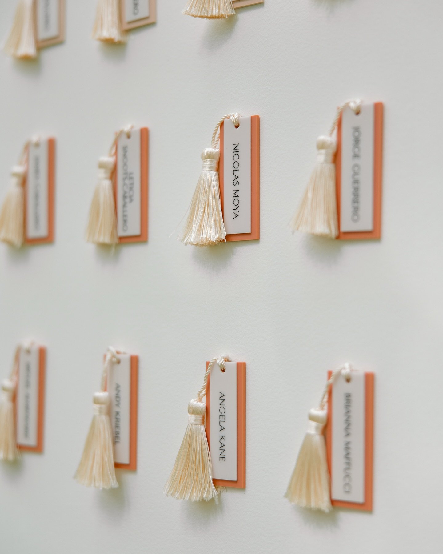 Bookmark seating charts &gt; Regular seating charts

The bride and groom are both in education and wanted to find thoughtful ways to integrate that throughout their big day 📖 🐛 . So we created these acrylic bookmarks to serve as escort cards for th