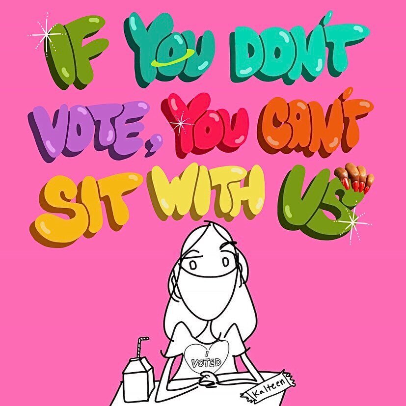 ON TUESDAYS WE VOTE! 🗳💕✨ I had the opportunity to collab with the super dope @butlikemaybe on this digital piece, and we&rsquo;re just here to remind you that if you wanna sit at the cool kids table, make sure your ass is registered to vote! 😂

Bu
