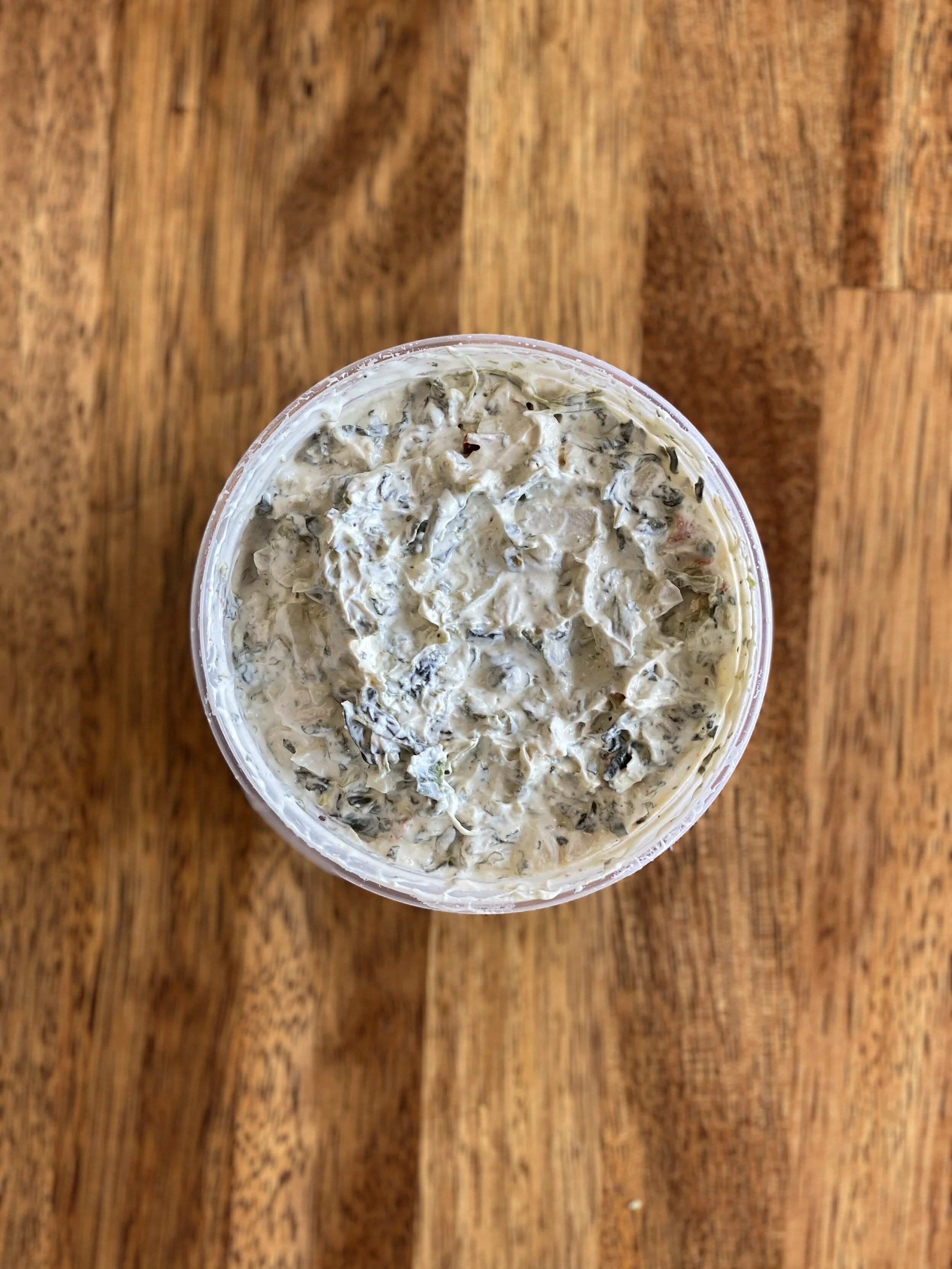 Spinach Dip$8 - 16 oz. w/ dippers*Throw your own Super Bowl party whenever you want to. Go deep and hollow out your own pumpernickel bread loaf to serve it in.*all dips served with carrots and celery, tortilla or Pita Chip dipper option.