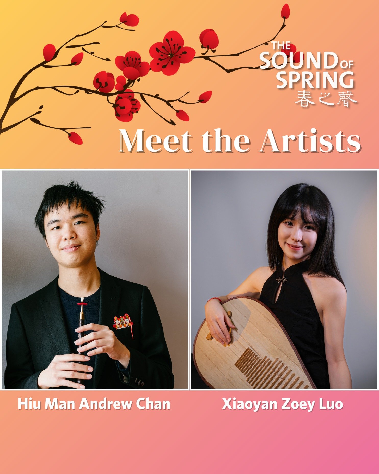 𝙈𝙚𝙚𝙩 𝙩𝙝𝙚 𝘼𝙧𝙩𝙞𝙨𝙩𝙨✨
Join us at 𝙏𝙝𝙚 𝙎𝙤𝙪𝙣𝙙 𝙤𝙛 𝙎𝙥𝙧𝙞𝙣𝙜: 𝘼 𝘾𝙝𝙞𝙣𝙚𝙨𝙚 𝙉𝙚𝙬 𝙔𝙚𝙖𝙧 𝘾𝙤𝙣𝙘𝙚𝙧𝙩 𝙬𝙞𝙩𝙝 𝙏𝙝𝙚 𝙊𝙧𝙘𝙝𝙚𝙨𝙩𝙧𝙖 𝙉𝙤𝙬 as two young musicians from USCMI take the stage:

𝗛𝗶𝘂 𝗠𝗮𝗻 𝗔𝗻𝗱𝗿𝗲𝘄 ?