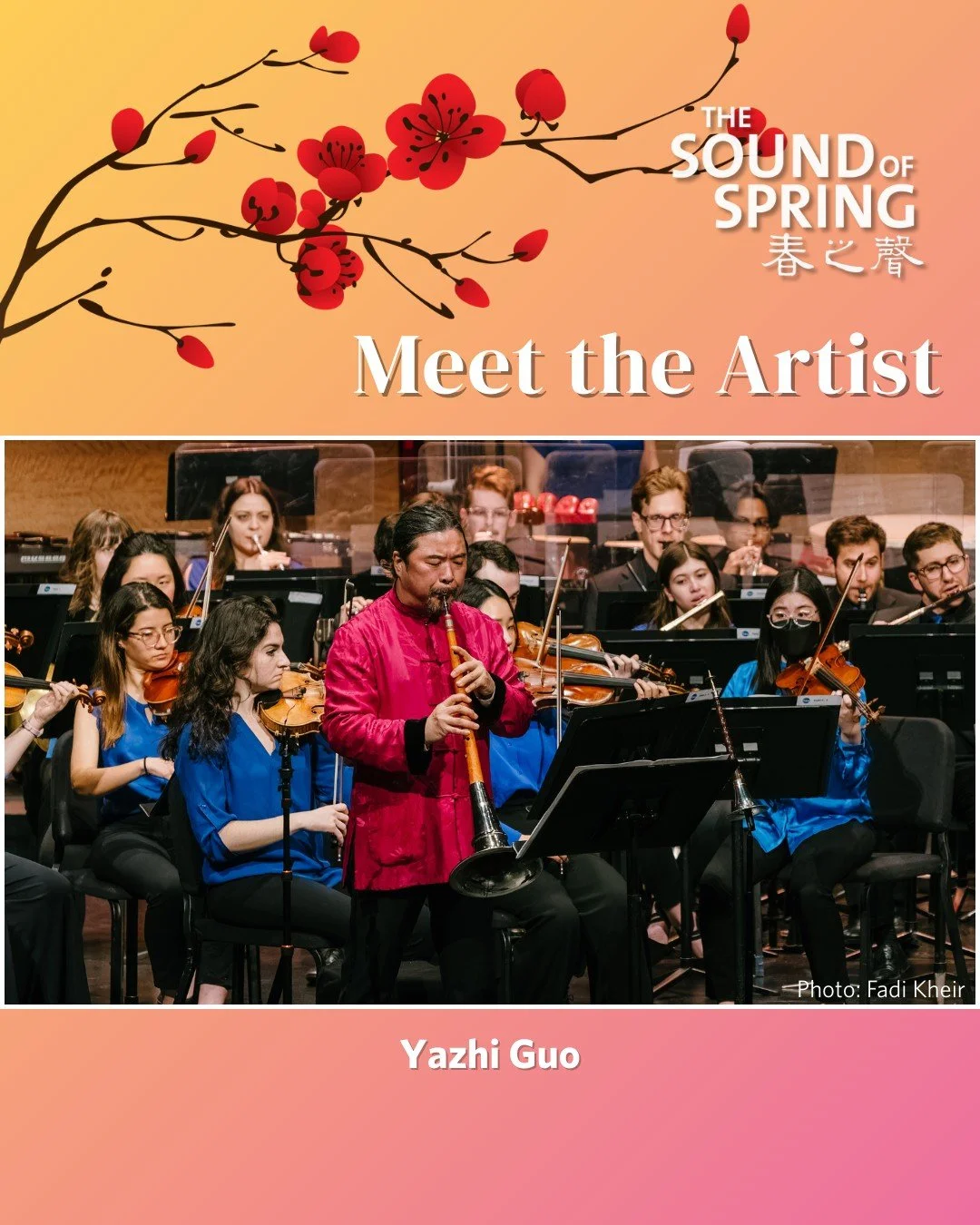 𝙈𝙚𝙚𝙩 𝙩𝙝𝙚 𝘼𝙧𝙩𝙞𝙨𝙩✨ 

Join us at 𝙏𝙝𝙚 𝙎𝙤𝙪𝙣𝙙 𝙤𝙛 𝙎𝙥𝙧𝙞𝙣𝙜: 𝘼 𝘾𝙝𝙞𝙣𝙚𝙨𝙚 𝙉𝙚𝙬 𝙔𝙚𝙖𝙧 𝘾𝙤𝙣𝙘𝙚𝙧𝙩 𝙬𝙞𝙩𝙝 𝙏𝙝𝙚 𝙊𝙧𝙘𝙝𝙚𝙨𝙩𝙧𝙖 𝙉𝙤𝙬 as we welcome the legendary suona virtuoso:

𝗬𝗮𝘇𝗵𝗶 𝗚𝘂𝗼 郭雅志, suona 
Yazh