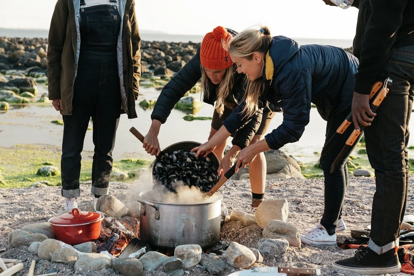 Cooking mussels - one of your best seafood options in terms of sustainability with the Finisterre crew