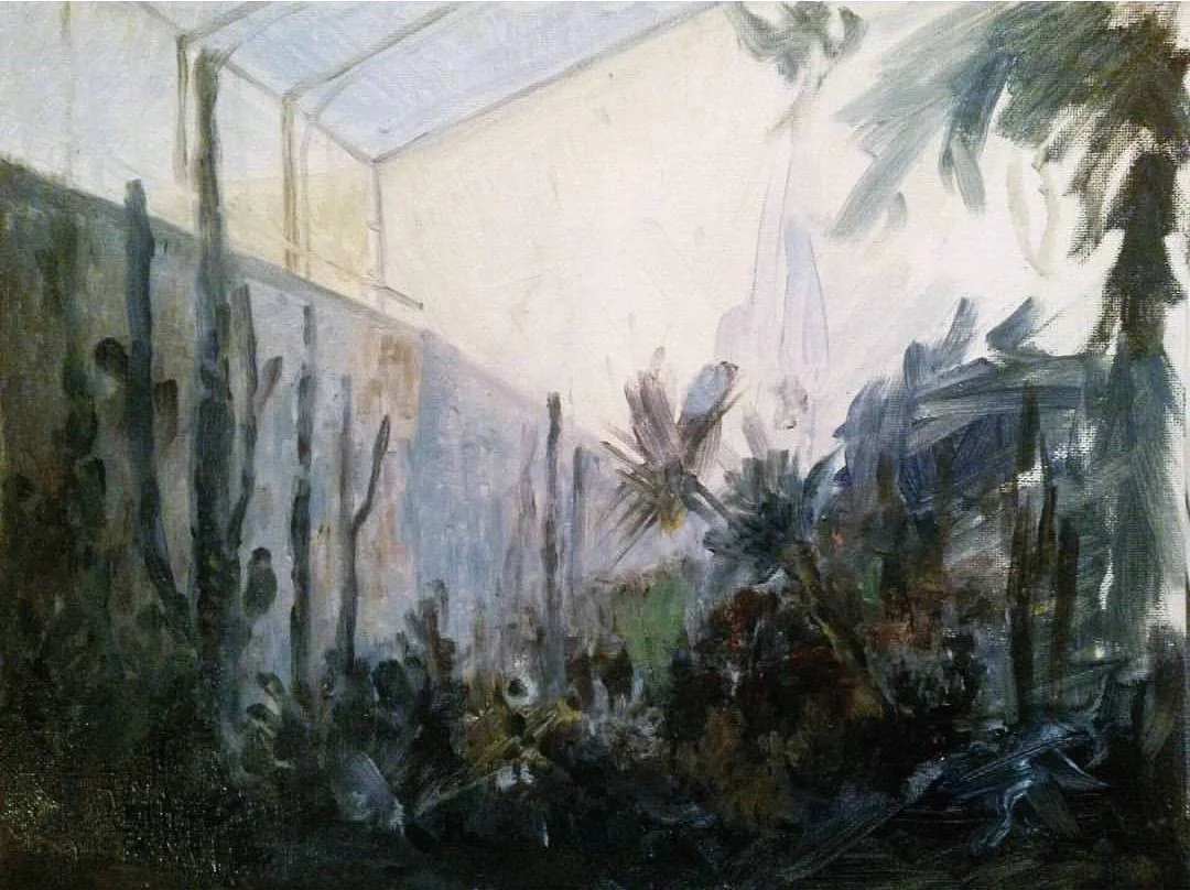 Study of light in a greenhouse oil on board