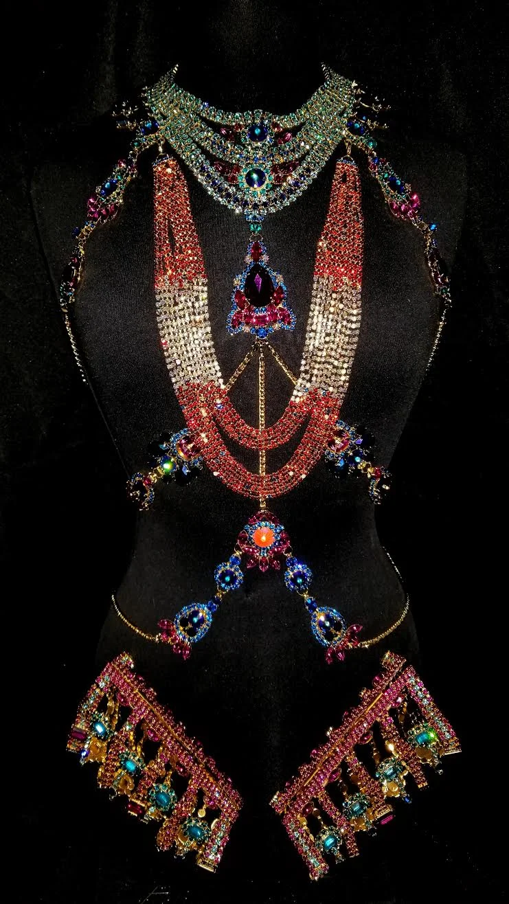 Carnival Regalia Body harness, necklace, and forearm cuffs for Trinidad + Tobago Carnival 2019