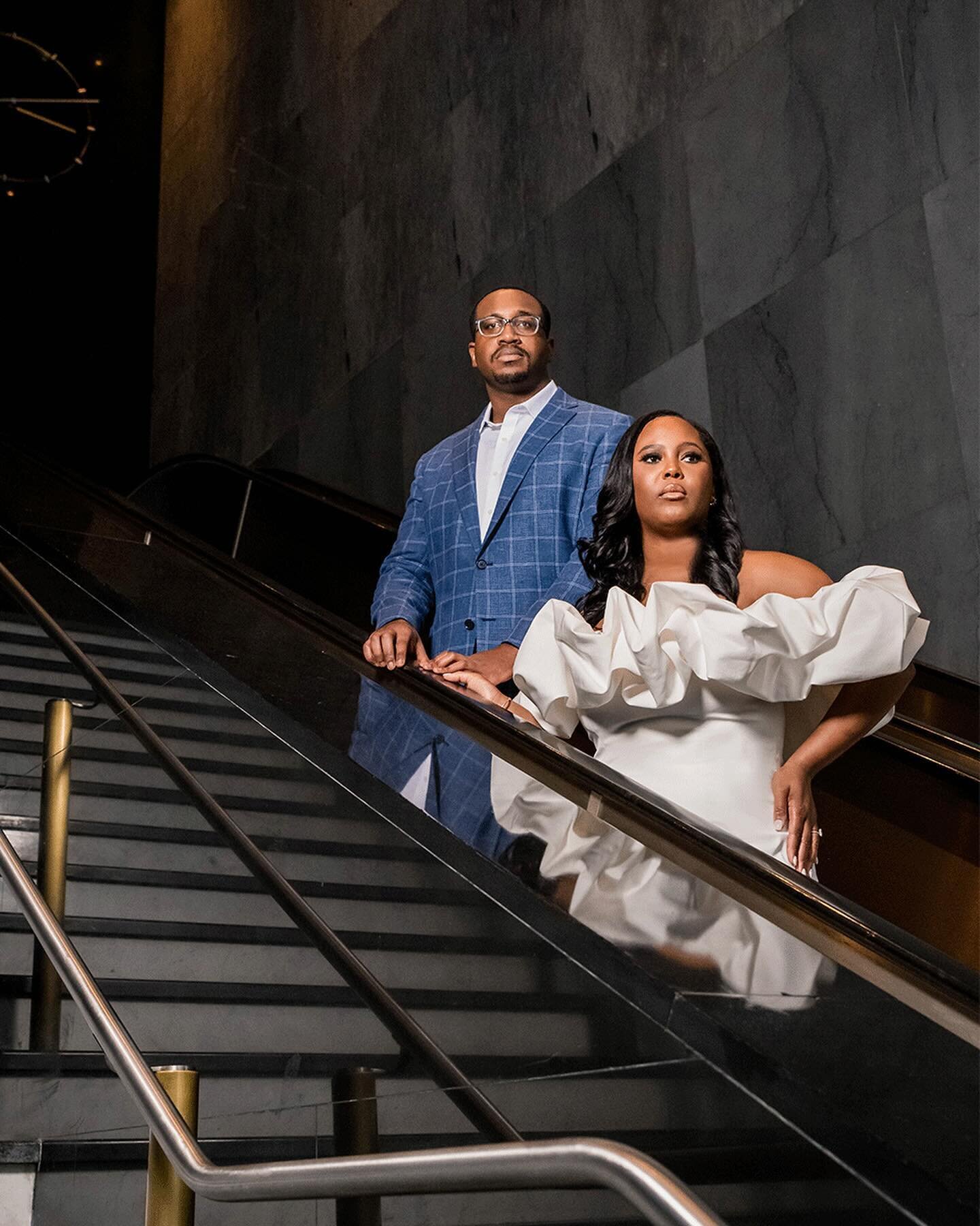 The only way to go is up for these two.  Mr. &amp; Mrs. loading ❤️.
.
Bride to Be; @K.a.l__
Groom to @novumj
Photography: @sherondaphoto
MUA: @Sgonthebeat_&nbsp;
Hair: @Sabriastyles
Dress: @Jennyyoonyc 
Shoes: @Badgleymischka
Barber: @Doggetthebarber