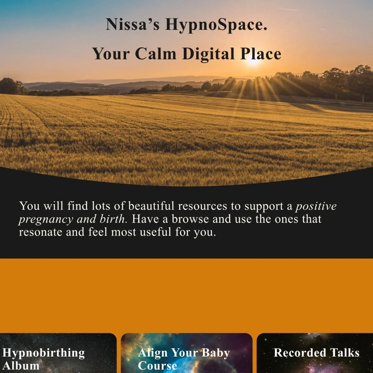 screenshot web page with links to online hypnobirthing resources