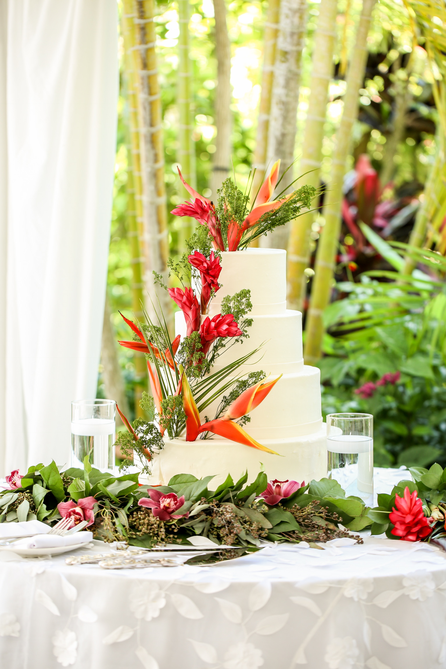  Wedding Cake adorned with Tropical Florals 