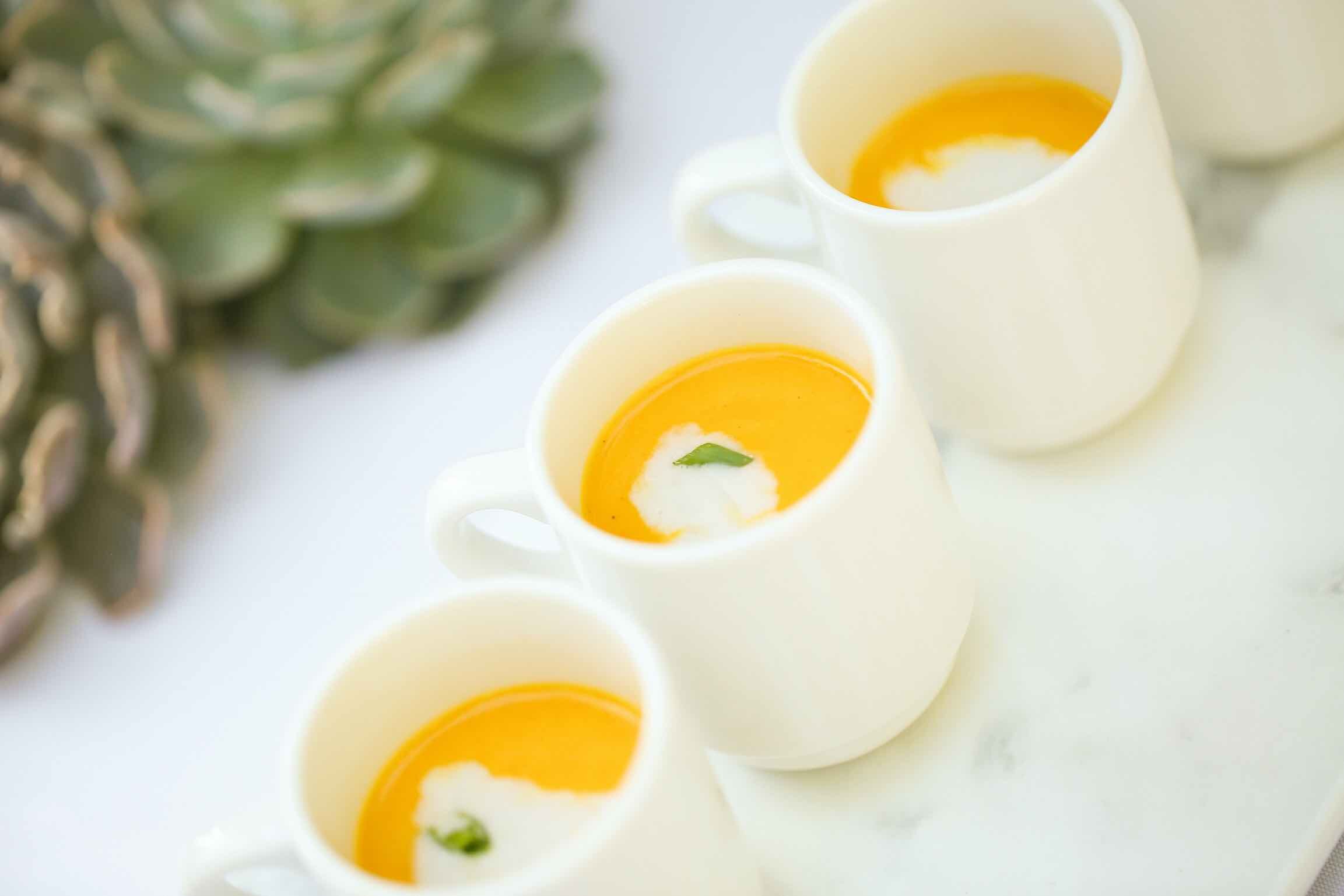  Vegetarian West Indian Pumpkin Soup Shooters with Coconut Cream 