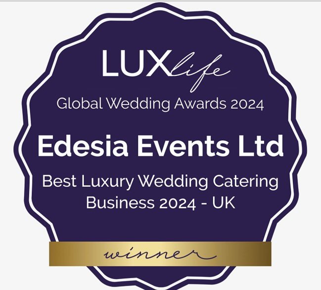 Our official award badge has just landed! Best Luxury caterer in the UK! 🏆🥂🏆 Edesia Events team 🤩 book with 100% confidence, don&rsquo;t settle for🥈on your big day! We design bespoke menus based on your favourite flavours + dietary requirements 