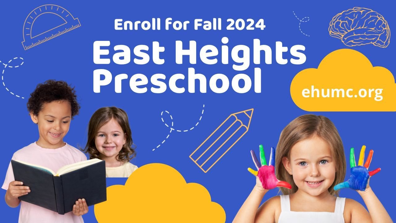 Preschool enrollment is now open! We would love to have your children or grandchildren join us! Visit our website for more information!
ehumc.org/preschool

#ehumc #eastheightspreschool