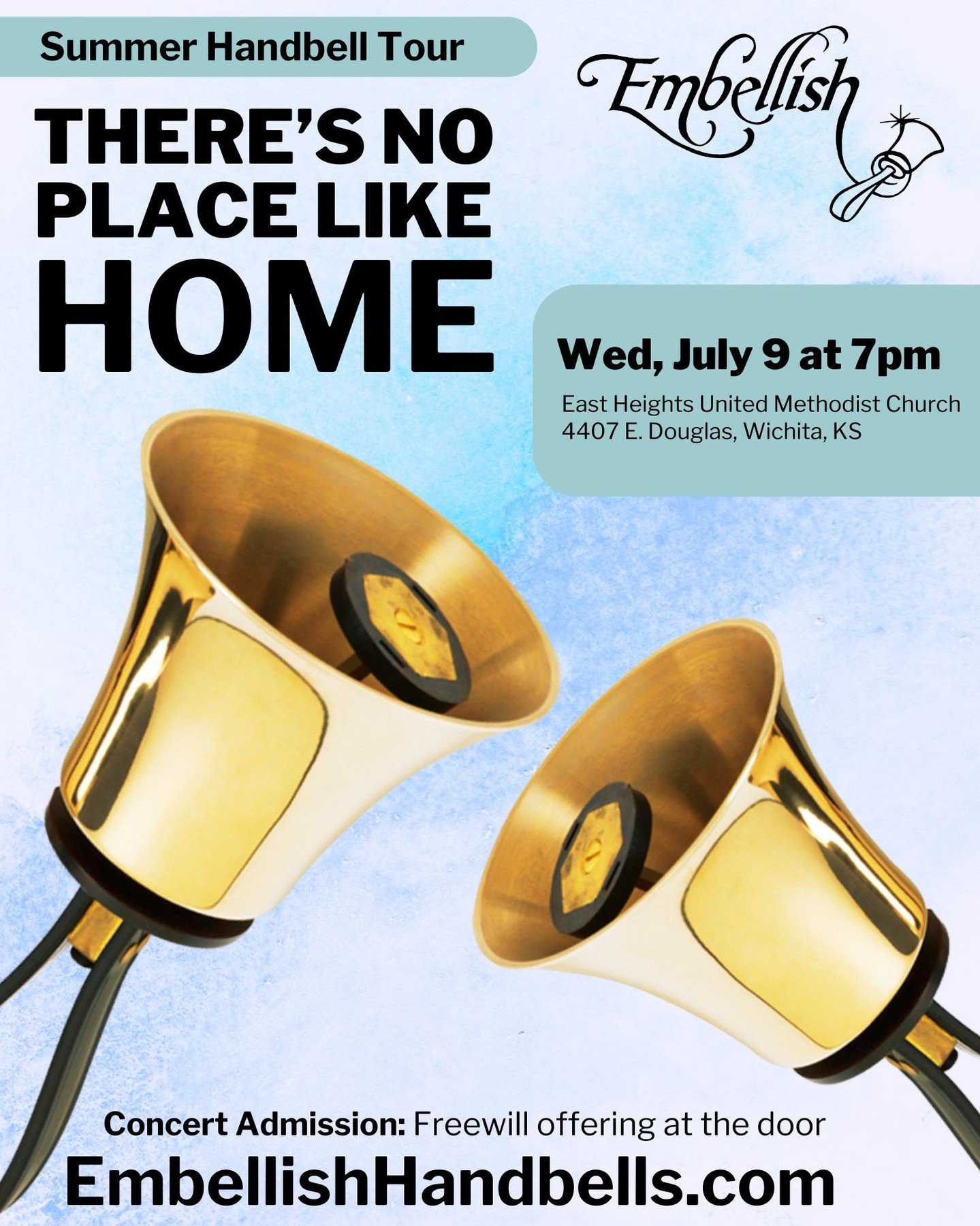 Don&rsquo;t miss a fantastic concert coming our way on July 9th at 7pm in the East Heights Sanctuary! Embellish, the premiere handbell ensemble from Michigan brings their summer tour to our community. Free concert with a freewill offering opportunity