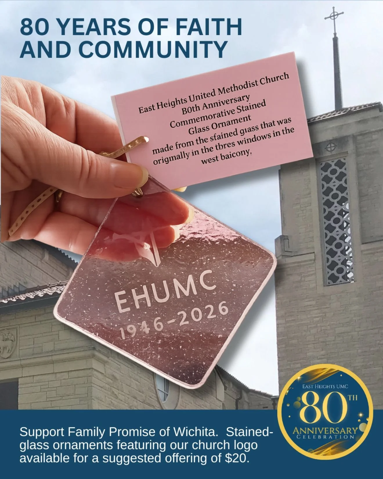 In celebration of our 80th Anniversary, our church is raising $27,000 for Family Promise of Wichita, a meaningful amount that reflects the original cost of the land where our church now stands. As we give thanks for the foundation laid by those who c