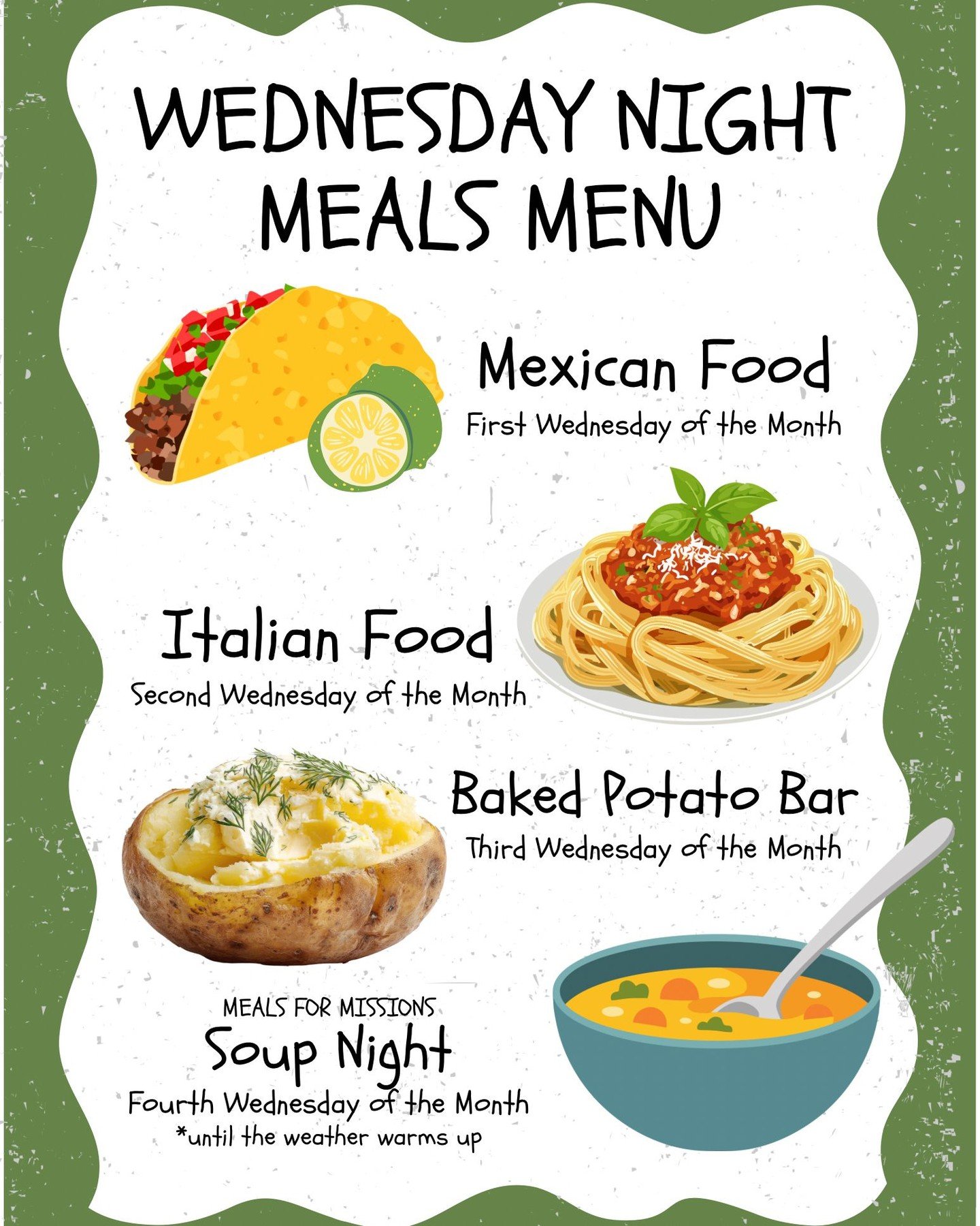 Wednesday Night Meal in HEDRICK HALL 5:15 p.m. &ndash; 6:45 p.m.!! If you would like to join the Wednesday evening volunteer team, please contact sa11sg76@gmail.com