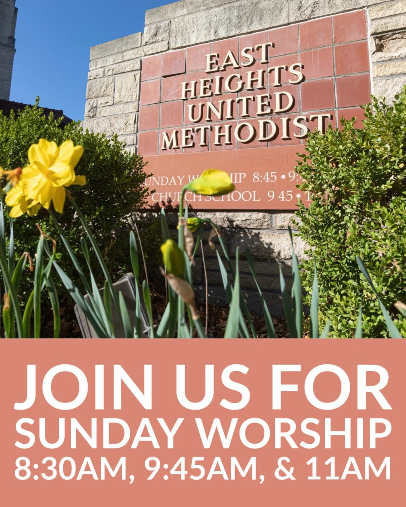 Worship with Us!
Worship at 8:30am &bull; 9:45am &bull; 11am
Sunday School at 9:45am &bull; 11am
Livestream &amp; Nursery Available
#ehumc