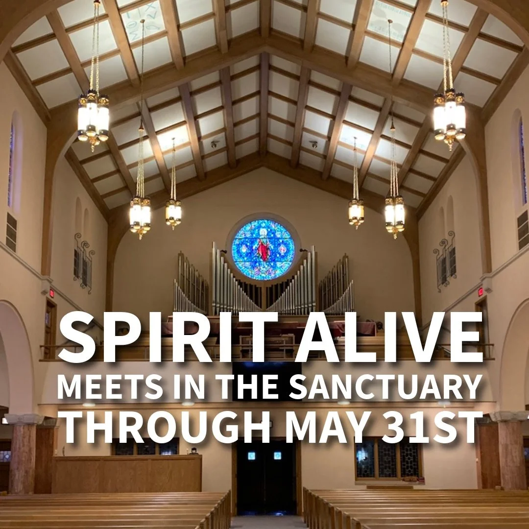 Spirit Alive will meet in the Sanctuary from May 17th &ndash; May 31st: We have multiple events coming up in Hedrick Hall. With these events we have decided to move Spirit Alive Worship to the Sanctuary from May 17th through May 31st. Spirit Alive wi