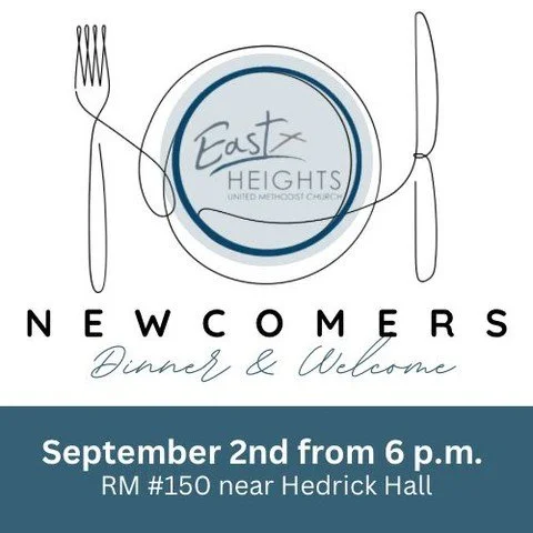 Hey there! If you're new to our church, we're so excited to meet you! Join us on Wednesday, September 2nd at 6 p.m. in room #150 near Hedrick Hall for our Newcomers Dinner. Free childcare is provided with your reservation if needed.  RSVP online at h