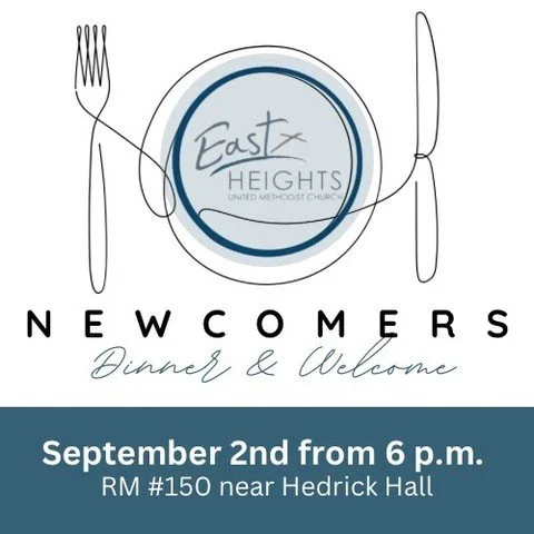 Hey there! If you're new to our church, we're so excited to meet you! Join us on Wednesday, September 2nd at 6 p.m. in room #150 near Hedrick Hall for our Newcomers Dinner. Free childcare is provided with your reservation if needed.  RSVP online at h