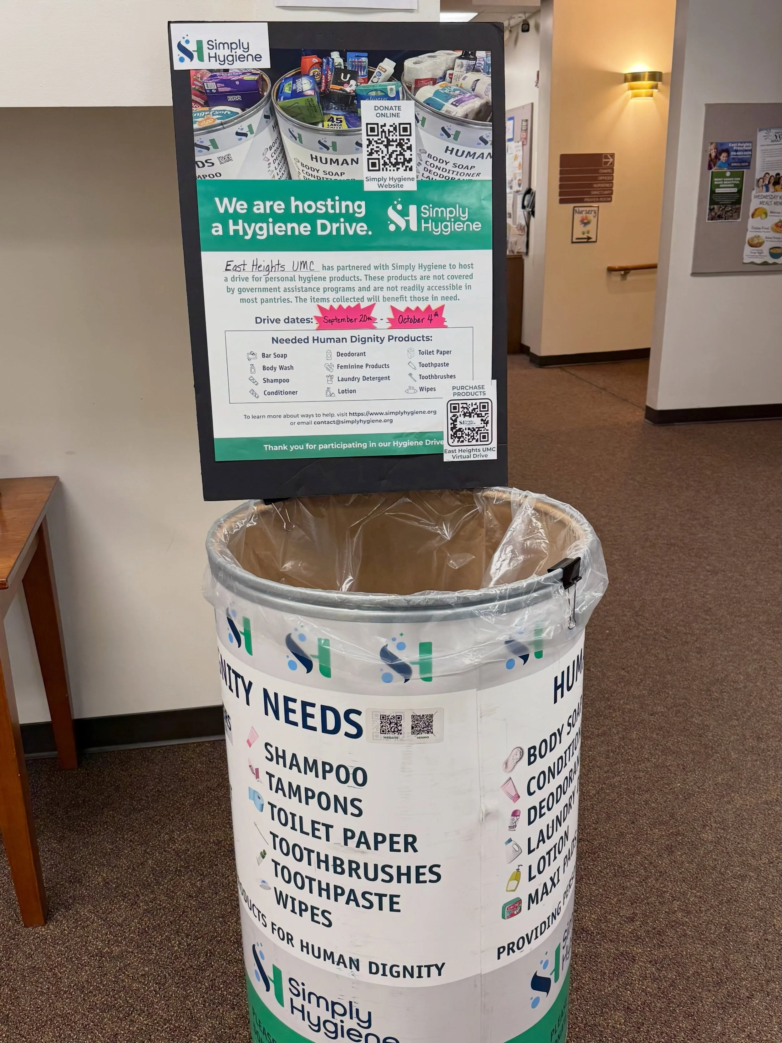 EHUMC Dignity Drive begins Sunday, September 20!

Here are two ways to give:

🧼 Shop the Virtual Hygiene Drive: Use the Simply Hygiene wishlist to purchase items currently needed. Our virtual drive runs through October 4.

🛒 Shop &amp; Donate: Pick