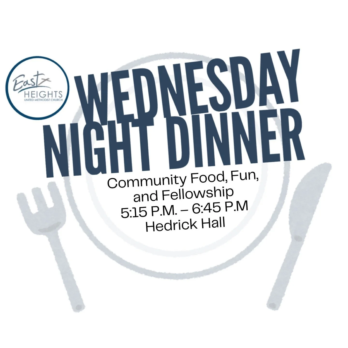 Wednesday Meals at Hedrick Hall!

Join us Wednesday from 5:15&ndash;6:45 PM for food, fun and community.

Wednesday, September 23 is our third Wednesday, when we focus on MISSIONS. All monetary donations from the meal will support a mission opportuni