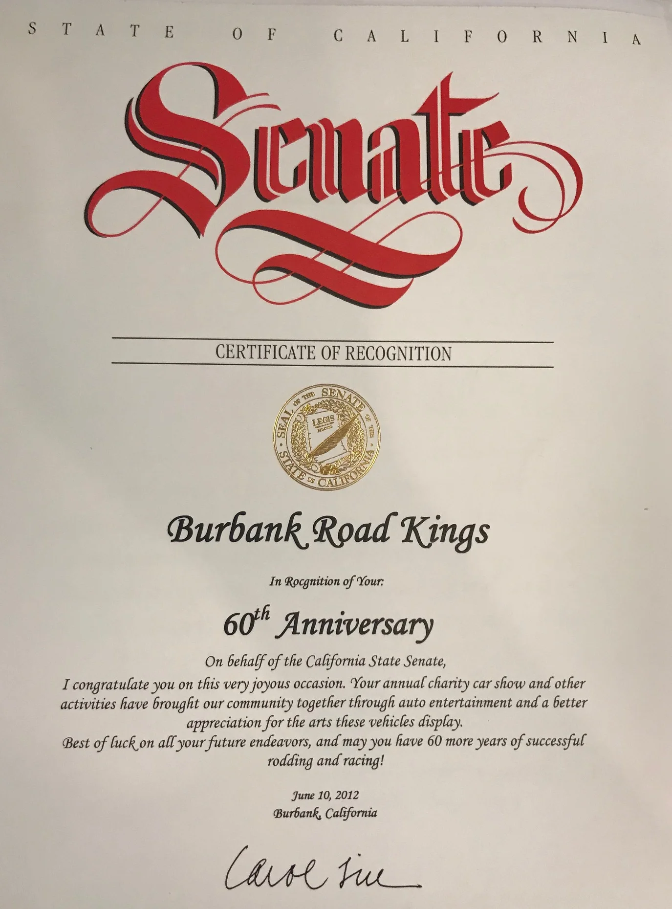 Burbank Road Kings Recognition