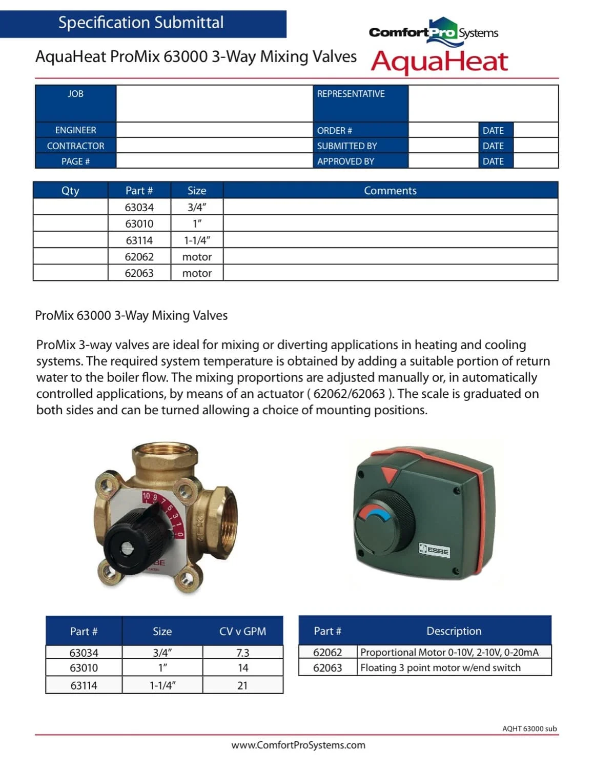 Aquaheat 3-way mixing valve submittal