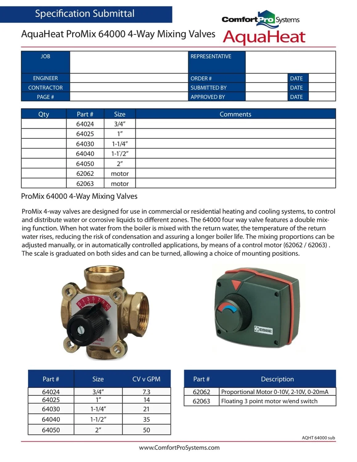 Aquaheat 4-way mixing valve submittal